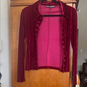 Betsey Johnson Red Velvet Button Down Shirt